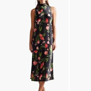 Ted Baker Floral Cowl Neck Sleeveless Satin Midi Dress